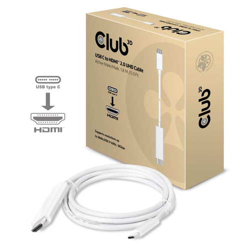 CLUB3D USB TYPE C 3.1 GEN 1 TO HDMI 2.0 CABLE 1.8 METERS/  5.9 FEET - SUPPORT 4K UHD @ 60HZ