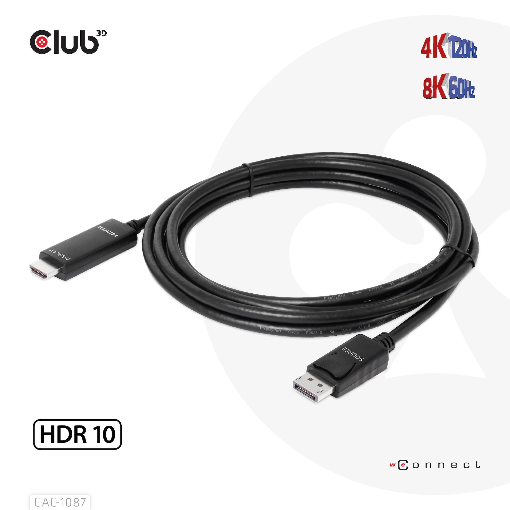 CLUB3D CAVO DISPLAYPORT 1.4 TO HDMI 4K144Hz or 8K60Hz HDR10 3M M/M - immagine 6