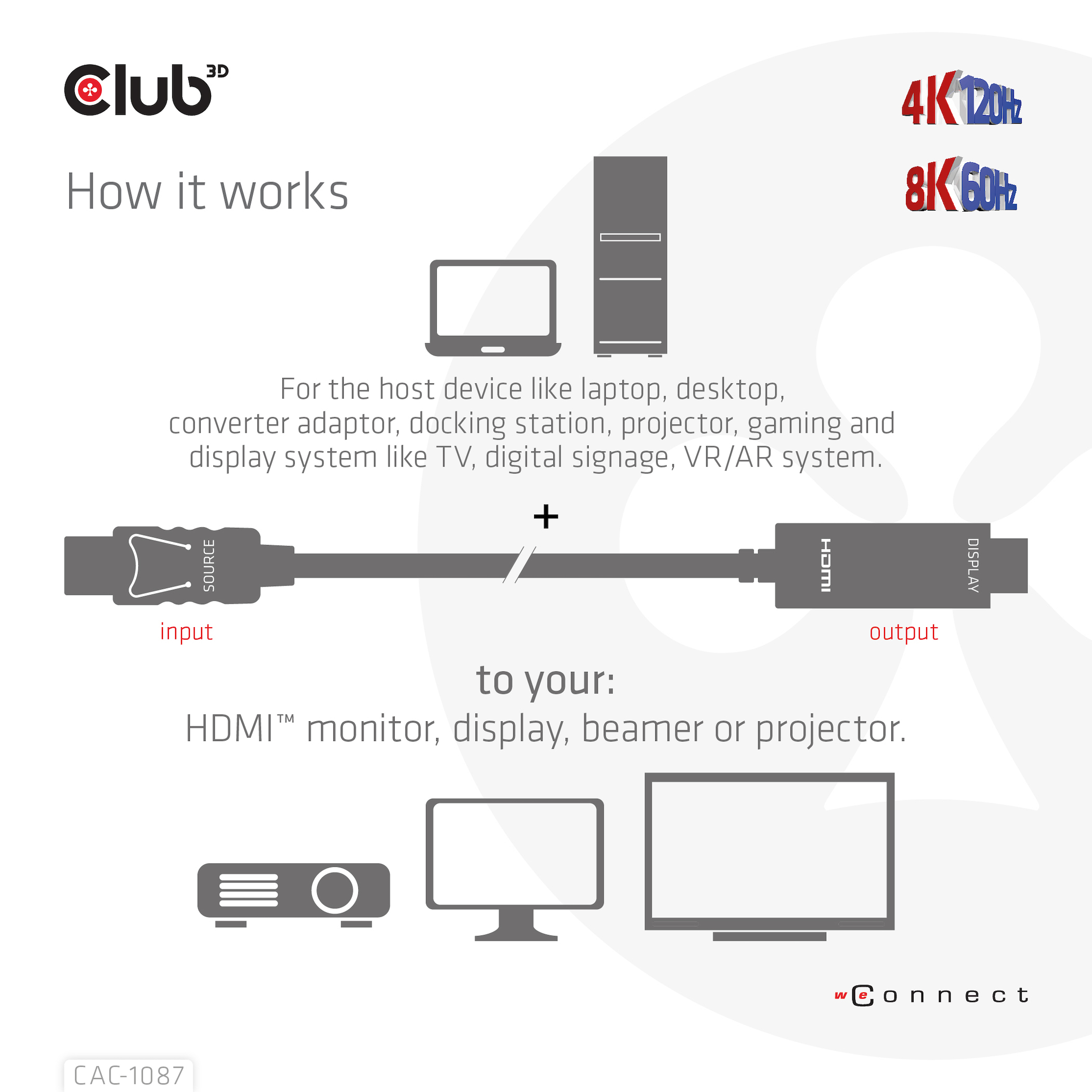 CLUB3D CAVO DISPLAYPORT 1.4 TO HDMI 4K144Hz or 8K60Hz HDR10 3M M/M - immagine 5
