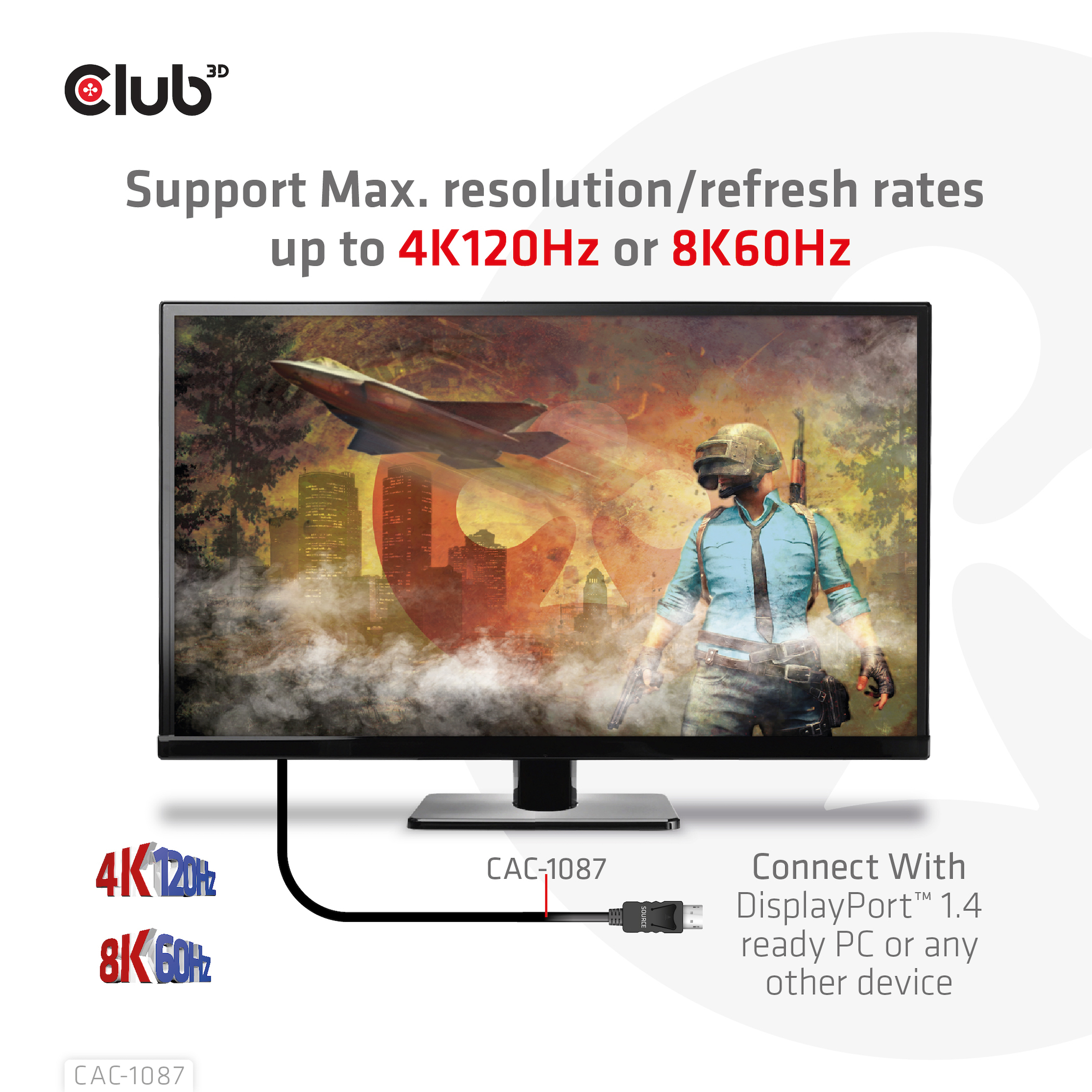 CLUB3D CAVO DISPLAYPORT 1.4 TO HDMI 4K144Hz or 8K60Hz HDR10 3M M/M - immagine 7