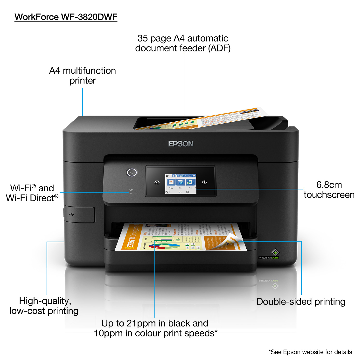 EPSON MULTIFUNZIONE INK A4 COLORE, WF-3820DWF, 10PPM 4800X2400DPI, FRONTE/RETRO, USB/LAN/WIFI, 4 IN 1 - immagine 6