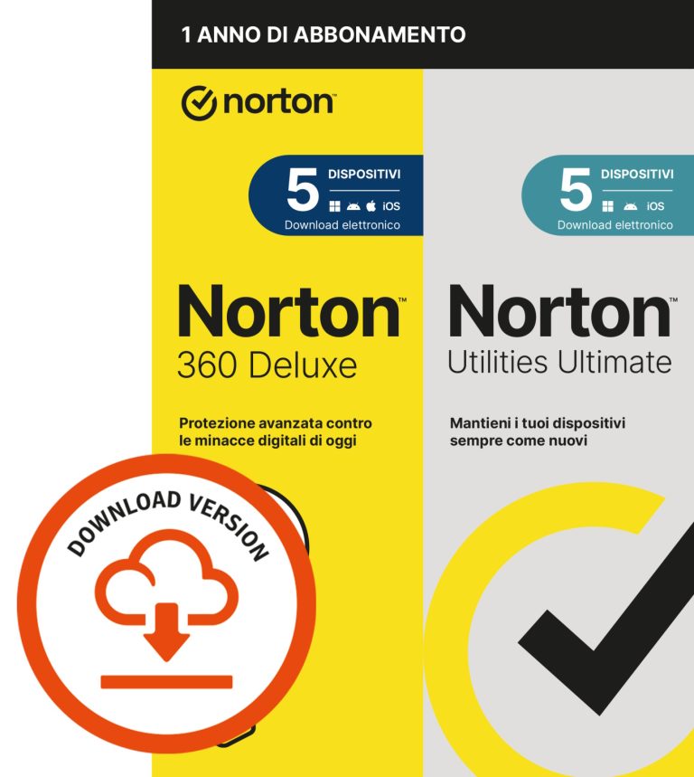 NORTON 360 DELUXE 2026 -ANTITRUFFA- 5 DISPOSITIVI 12 MESI 50GB + UTILITIES ULTIMATE - IT ESD
